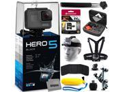 GoPro HERO5 Black CHDHX 501 with 64GB Ultra Memory Premium Case Head Strap Selfie Stick Chest Harness Flexible Tripod Floaty Bobber MicroSD Card R