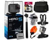GoPro HERO5 Black CHDHX 501 with 32GB Ultra Memory Large Travel Case Head Chest Mount Selfie Stick Wrist Glove Floaty Strap