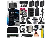GoPro HERO5 Black CHDHX 501 with 96GB Memory 3x Batteries Travel Charger Backpack 60? Tripod Head Chest Strap Suction Cup Hand Glove LED Light