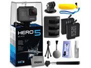 GoPro HERO5 Black CHDHX 501 with Floaty Bobber Selfie Stick Two Extra Batteries Travel Charger Tripod Adapter Cleaning Kit