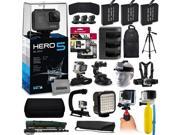 GoPro HERO5 Black CHDHX 501 with 64GB Memory 3x Batteries Travel Charger Backpack 60? Tripod Head Chest Strap Suction Cup Hand Glove LED Light