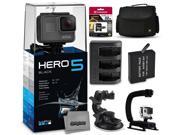 GoPro HERO5 Black CHDHX 501 with 32GB Ultra Memory Large Padded Case Two Batteries Travel Charger Suction Cup Opteka X Grip Action Handle
