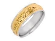 Two Tone Platinun and 18K Gold Womens Floral Paisley Wedding Band