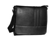 David King Vaquetta Leather Vertical Laptop Messenger with 3 Stripes Black