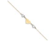 9 Inch 14k Two tone Ropa bright cut Beads puff Heart Love W 1in Ext Anklet in 14 kt Two Tone Gold