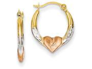 14k and White and Rose Rhodium Heart Hoop Earrings in 14 kt Yellow Gold