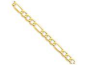 7 Inch 14k 5.35mm Semi solid Figaro Chain Bracelet in 14 kt Yellow Gold