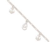 Sterling Silver Polished Boat and Anchor W 1in Ext. Anklet