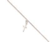 Sterling Silver 10 Solid Polished Cross On Box Chain Anklet