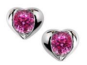 Star K Round 6mm Created Pink Sapphire Heart Earrings in Sterling Silver