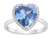 Star K Heart Shape Simulated Aquamarine Halo Ring in Sterling Silver Size 7
