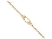 10 Inch 14k Polished Antiqued Heart Anklet in 14 kt Yellow Gold