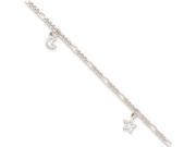 Sterling Silver Polished Star and Moon W 1in Ext. Anklet