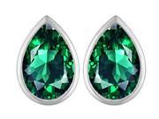 Star K 9x6mm Pear Shape Simulated Emerald Earrings Studs in Sterling Silver