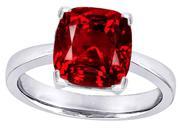 Star K Large 10mm Cushion Cut Solitaire Ring with Created Ruby in Sterling Silver Size 7