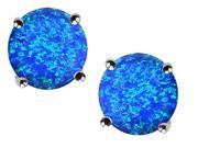 Star K Round 7mm Blue Created Opal Earrings Studs in Sterling Silver