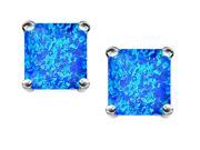 Star K Square Cut 7mm Blue Created Opal Earrings in Sterling Silver