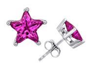 Star K Fancy Star Cut Earrings Studs with Created Pink Sapphire in Sterling Silver