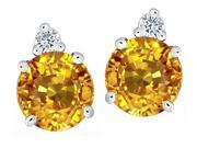 Star K Round 7mm Simulated Citrine Earrings Studs in Sterling Silver