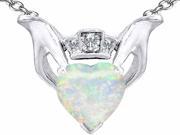 Star K 8mm Heart Claddagh Pendant Necklace Created Opal and Cubic Zirconia in Sterling Silver