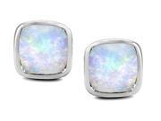 Star K 8mm Cushion Cut Created Opal Earrings Studs in Sterling Silver