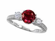 Star K 7mm Round Created Ruby Ring in Sterling Silver Size 7