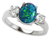 Star K 9x7mm Oval Simulated Blue Opal Ring in Sterling Silver Size 6