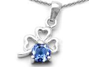 Celtic Love by Kelly Round Simulated Aquamarine Lucky Clover Pendant Necklace in Sterling Silver