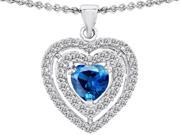 Star K 6mm Heart Shape Simulated Blue Topaz Heart Double Halo Pendant Necklace in Sterling Silver