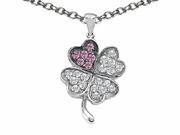 Star K Lucky Clover Pendant Necklace with Created Pink Sapphire in Sterling Silver