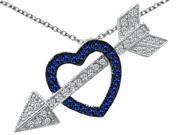 Star K Created Sapphire Heart with Love Arrow Pendant Necklace in Sterling Silver