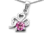Celtic Love by Kelly Round Created Pink Sapphire Lucky Clover Pendant Necklace in Sterling Silver