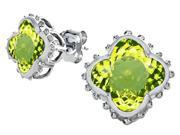 Star K Clover Earrings Studs with 8mm Clover Cut Simulated Peridot in Sterling Silver