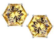 Star K Fancy Octagon Cut Earrings Studs with Simulated Imperial Yellow Topaz in Sterling Silver