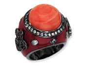 Cheryl M Black plated Sterling Silver Enamel Simulated Red Coral and CZ Ring Size 8