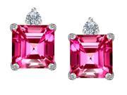 Star K 7mm Square Cut Created Pink Sapphire Earrings Studs in Sterling Silver