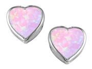 Star K 7mm Heart Shape Pink Created Opal Heart Earrings Studs in Sterling Silver