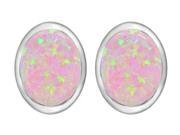 Star K 8x6mm Oval Pink Created Opal Earrings Studs in Sterling Silver