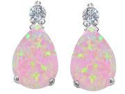 Star K Pear Shape 8x6 mm Pink Created Opal Earrings Studs in Sterling Silver