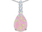 Star K Large 14x10mm Pear Shape Pink Created Opal Pendant Necklace in Sterling Silver