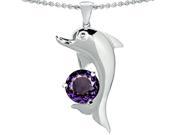Star K Round 7mm Simulated Alexandrite Good Luck Dolphin Pendant Necklace in Sterling Silver