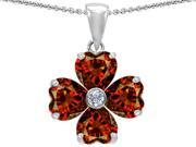 Star K 6mm Heart Shape Simulated Garnet Lucky Clover Pendant Necklace in Sterling Silver