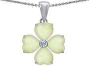 Star K 6mm Heart Shape Created Opal Lucky Clover Pendant Necklace in Sterling Silver