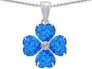 Star K 6mm Heart Shape Blue Created Opal and Cubic Zirconia Lucky Clover Pendant Necklace in Sterling Silver