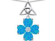 Star K Lucky Shamrock Celtic Knot Made with Heart 6mm Blue Created Opal in Sterling Silver