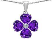 Star K 6mm Heart Shape Simulated Amethyst Lucky Clover Pendant Necklace in Sterling Silver