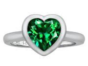 Star K 8mm Heart Shape Solitaire Ring with Simulated Emerald in Sterling Silver Size 7