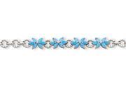 Sterling Silver 7.5inch Blue Created Opal Flower Bracelet