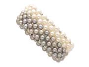 Sterling Silver White Grey 6 7mm Freshater Cultured Potato Pearl Stretch Bracelet