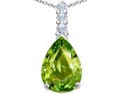 Star K Large 14x10mm Pear Shape Simulated Peridot and Cubic Zirconia Pendant Necklace in Sterling Silver